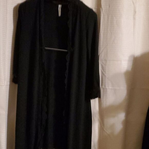 TICKLED TEAL Long black lace-lined cardigan XL - Picture 1 of 6